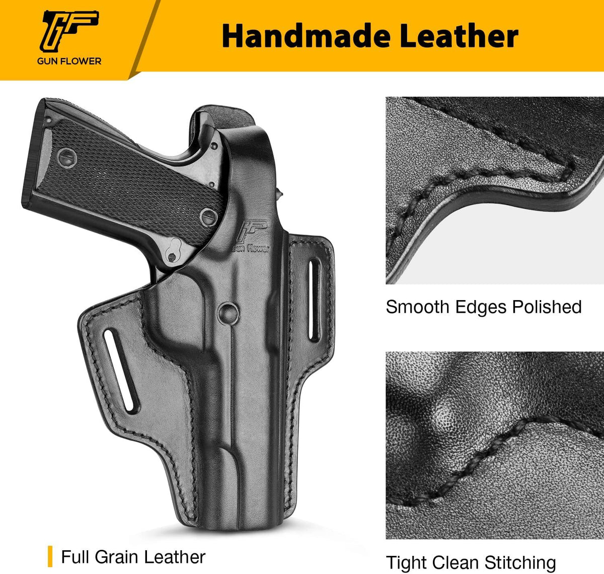 Full Grain Leather Holster for 1911 Pistol - Custom Fit for Colt Kimber Springfield