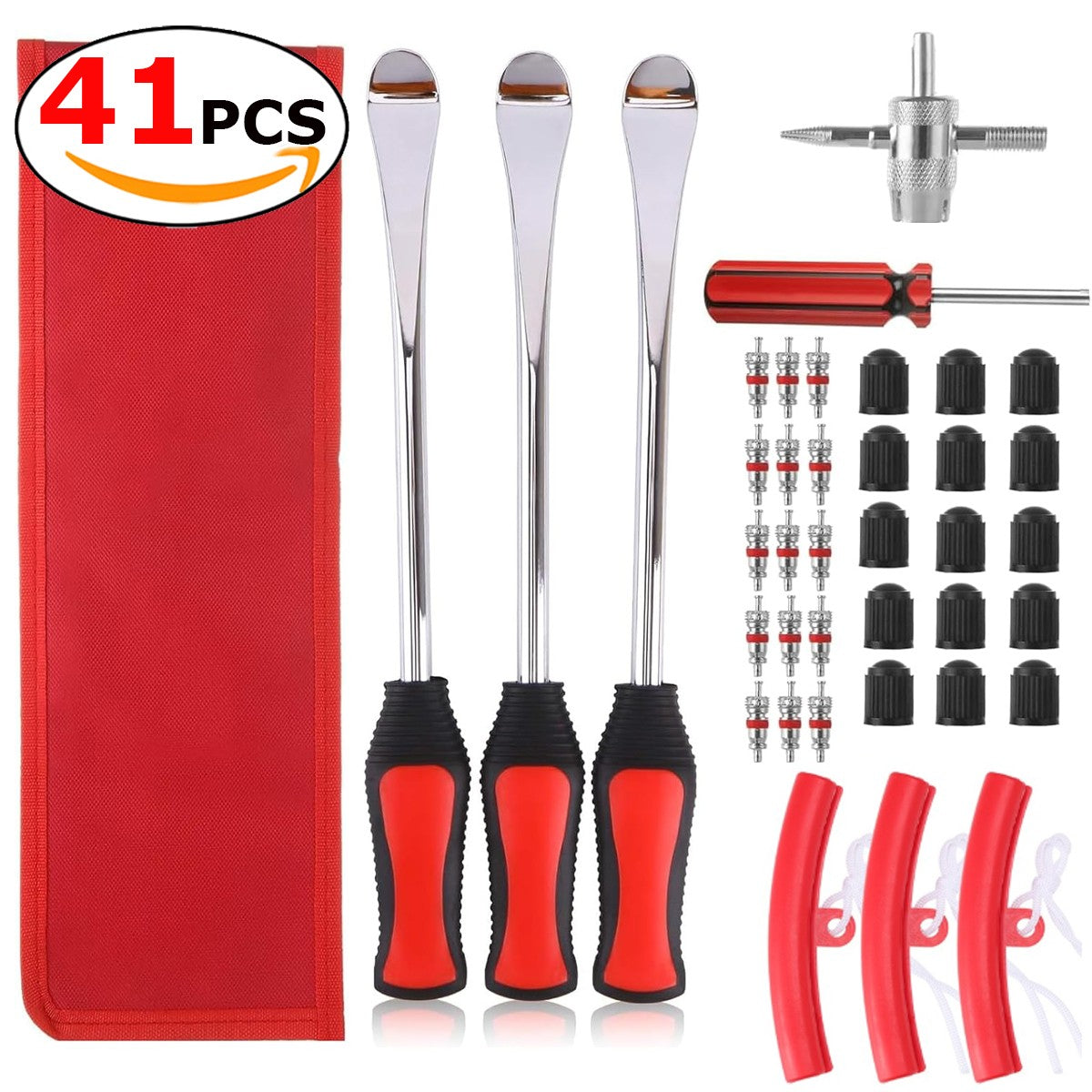 Motorcycle Tire Levers Steel Tool Set with Rim Protectors and Valve Tools