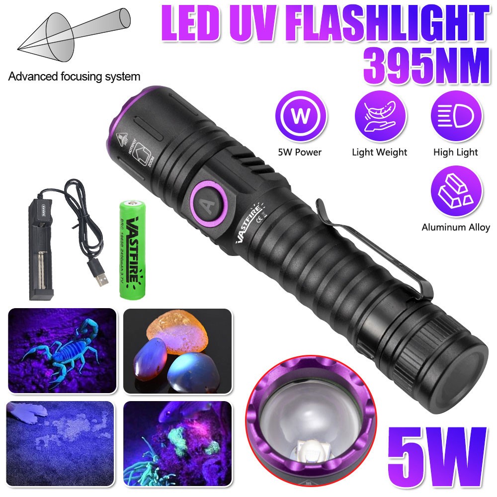 Rechargeable UV LED Flashlight 365nm Inspection Torch for Inspection and Repair