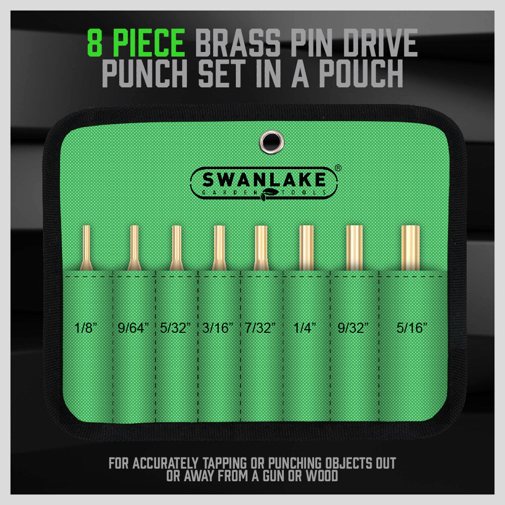 8-Piece Brass Drive Pin Punch Set with Roll-Up Case - Gunsmith & Jeweler Tools