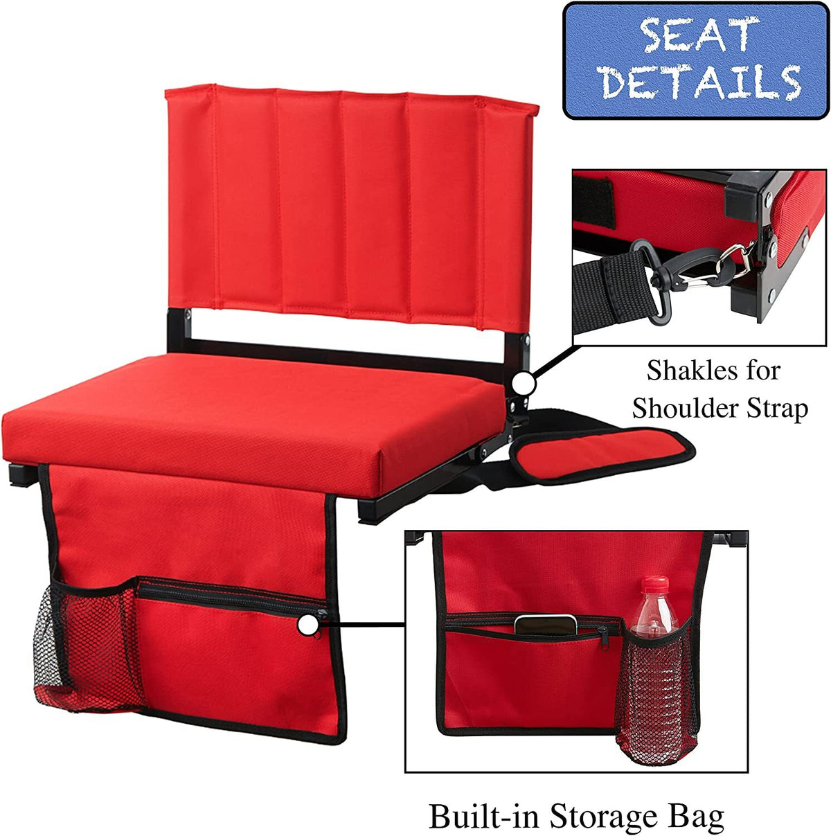 Padded Stadium Seat with Back Support, Cup Holder, Shoulder Strap
