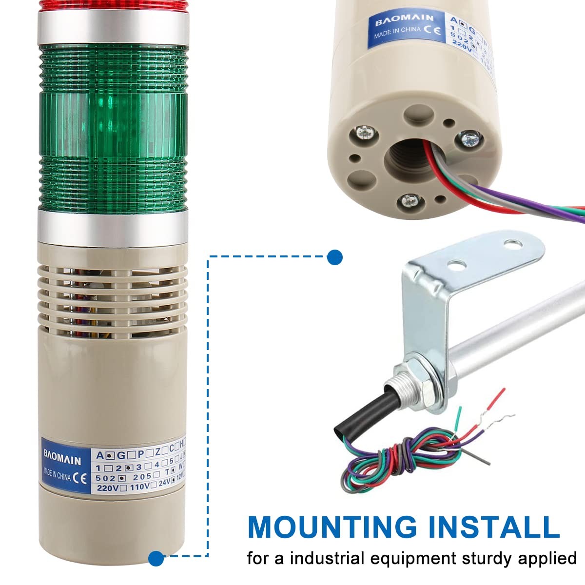 Industrial LED Signal Tower Light with Buzzer 12V DC Warning Indicator