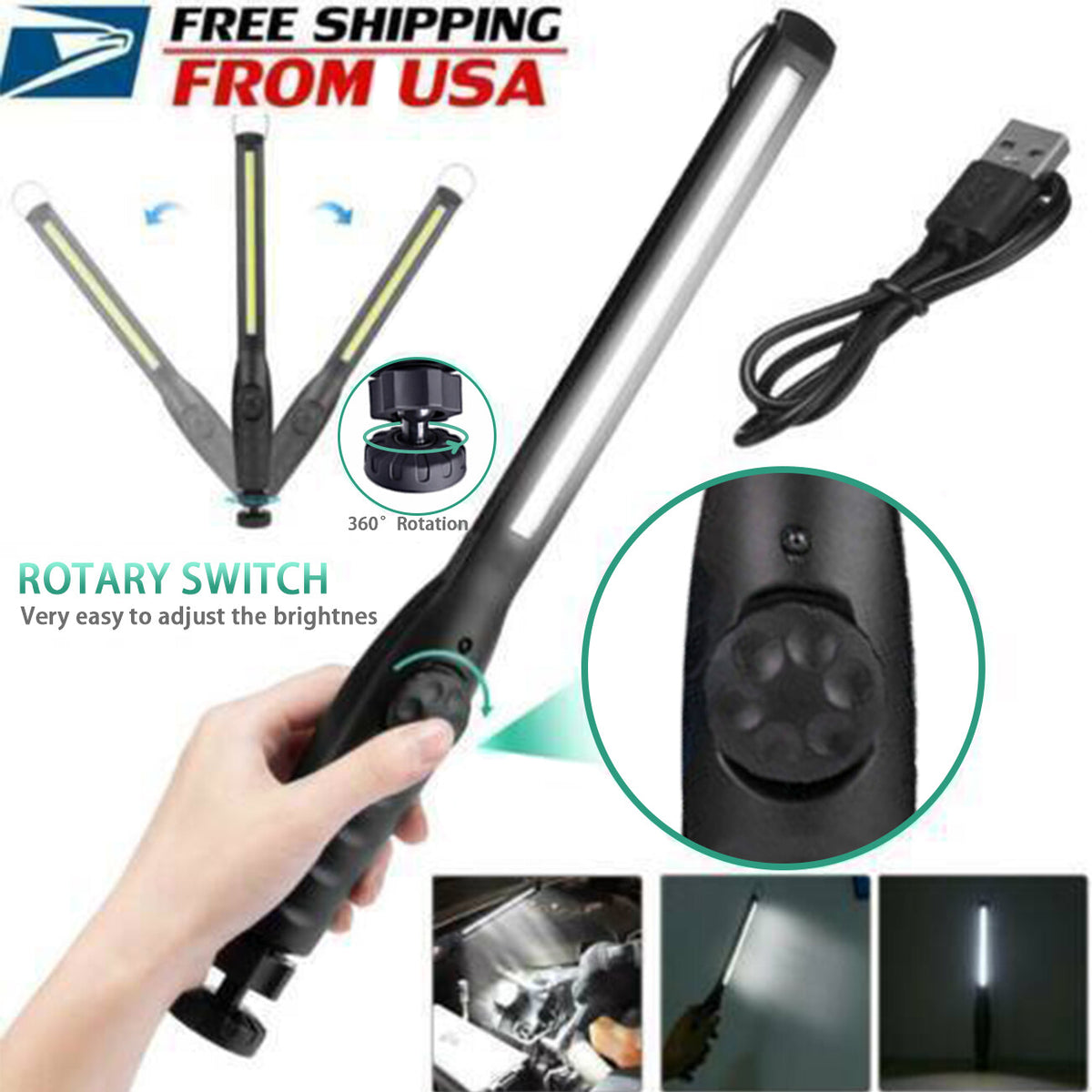 Rechargeable LED Work Light 20000LM Slim Cordless Torch with USB Charging