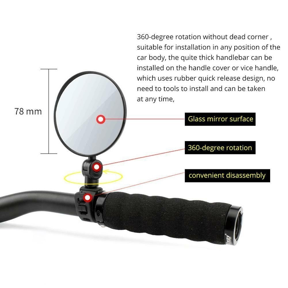 Adjustable Bicycle Handlebar Mirror - 360° Rotatable Wide Angle Rearview