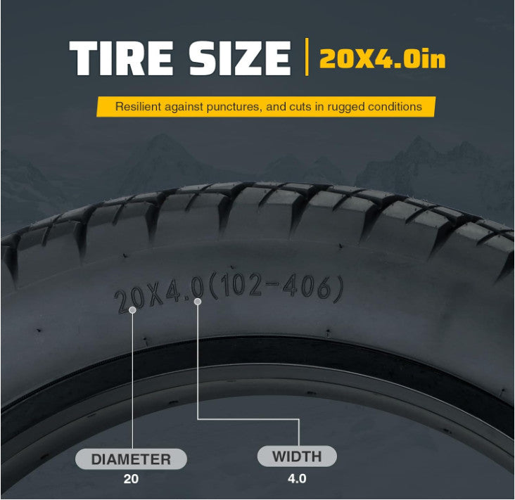 20 x 4.0 Fat Tire for E-Bike Mountain Bike & Tricycle - All-Terrain Heavy Duty
