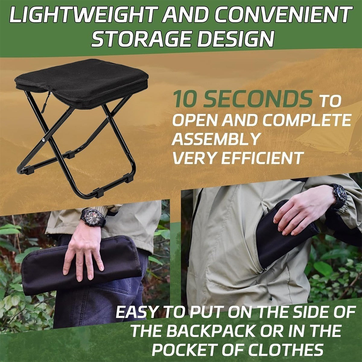 Portable Folding Camping Stool for Adults, Lightweight Hiking & Fishing Seat