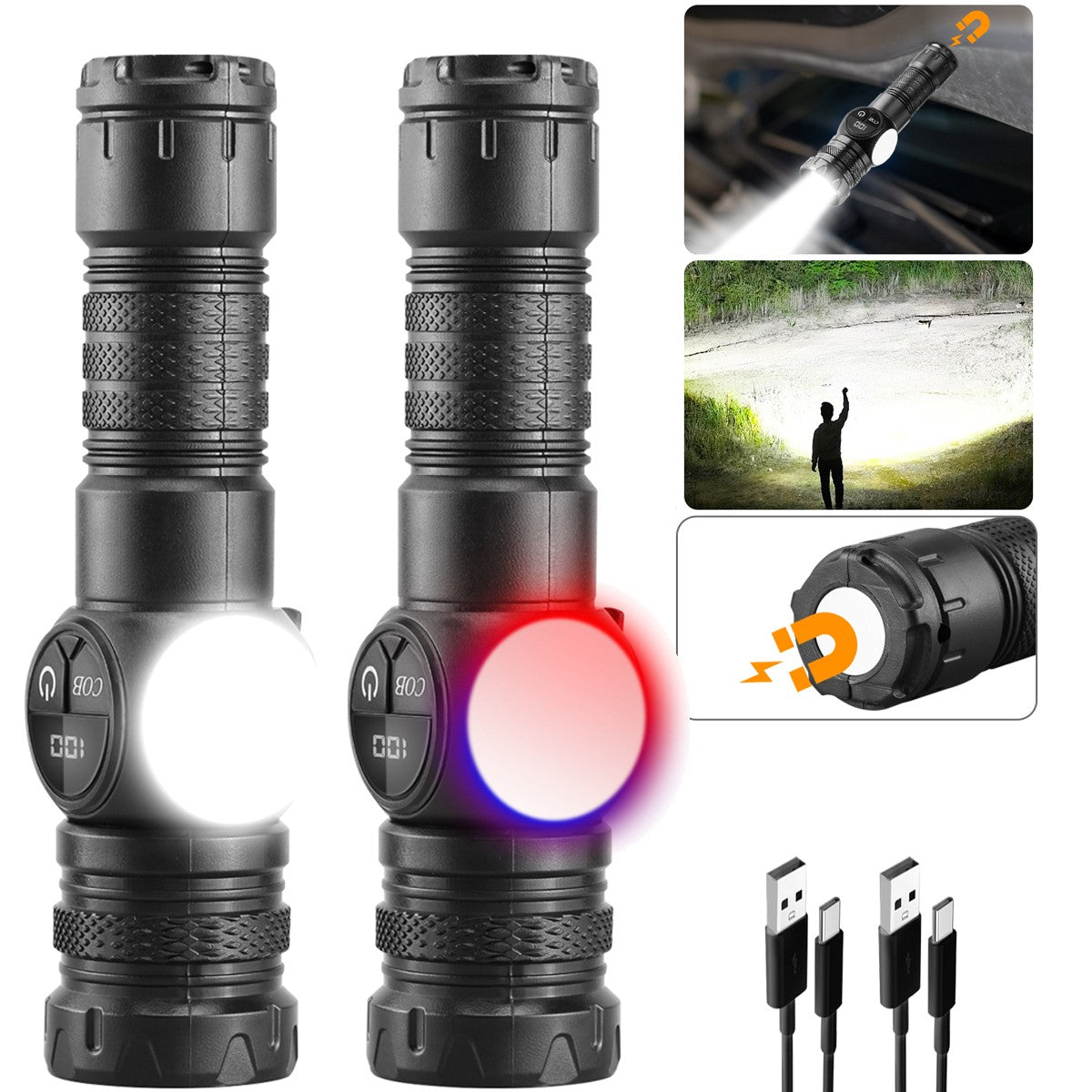 Rechargeable COB LED Work Light with Magnetic Base, 990000lm, 3 Modes