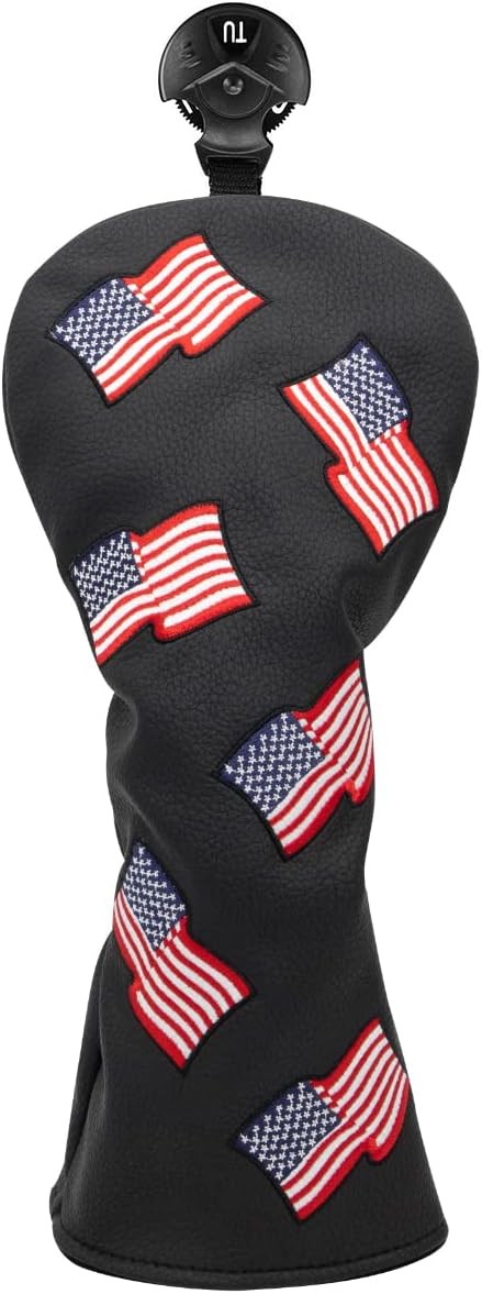 Patriotic Golf Club Head Cover Set USA Flag Driver Fairway Hybrid Black
