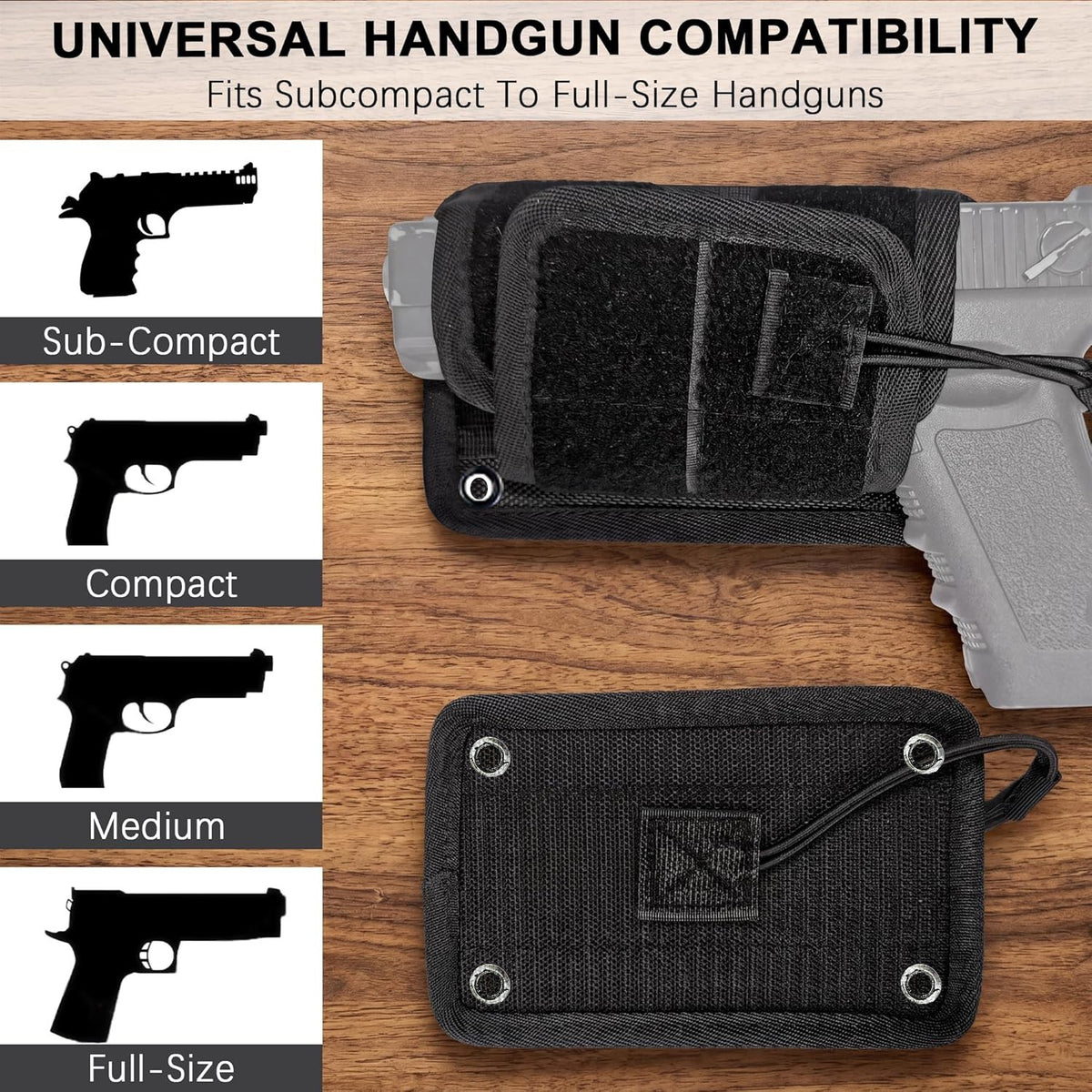 Universal Pistol Holster Handgun Panel Holder with Hook and Loop Fastener