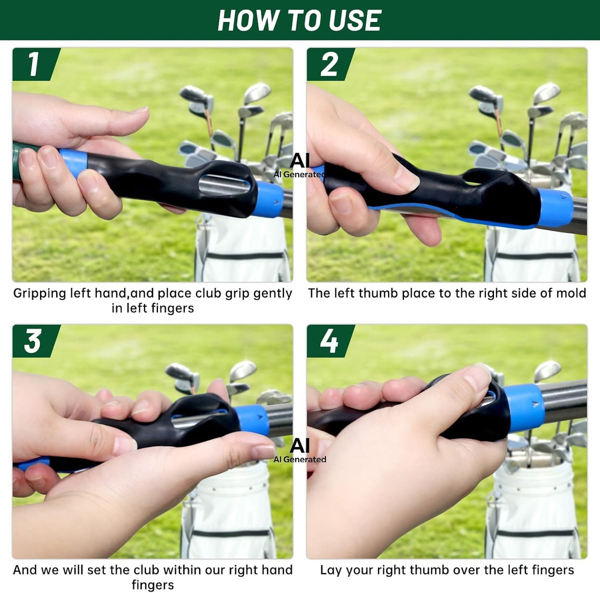 Golf Grip Trainer Set for Right-Handed Golfers - Improve Swing & Hand Position