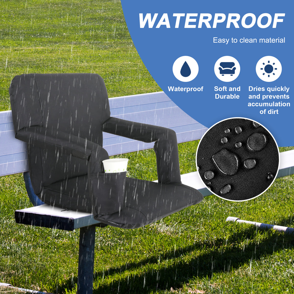 Portable Stadium Seat with Back Cushion & Reclining Positions for Bleachers