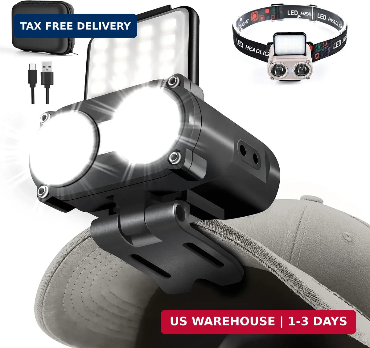 Rechargeable LED Headlamp & Cap Light 800 Lumens, Waterproof & Dimmable