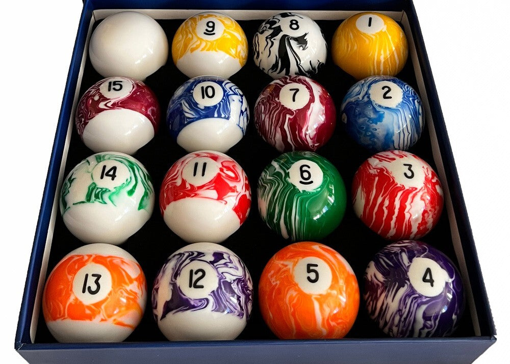 Complete 16-Ball Billiard Pool Ball Set - Marble Swirl with Light Marble (All Variants)