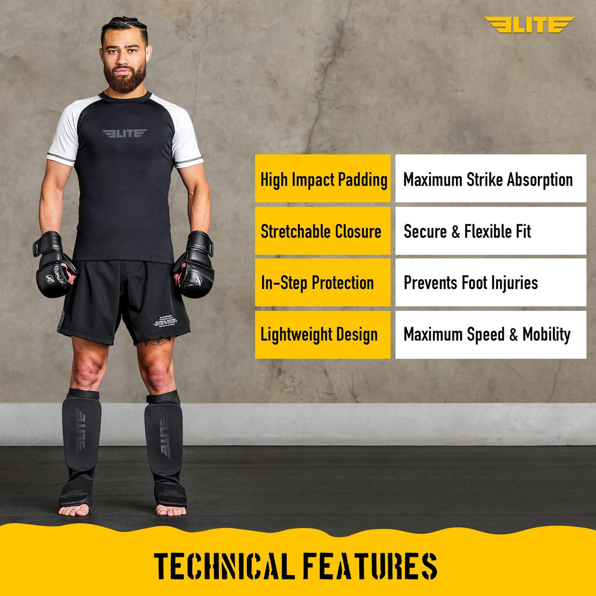 MMA Kickboxing Shin Guards with Instep Protection for Sparring & Training