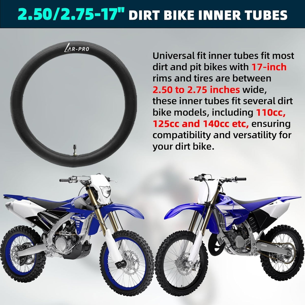 70/100-17 Dirt Bike Inner Tube Heavy Duty with Straight Valve Stem - Universal Fit