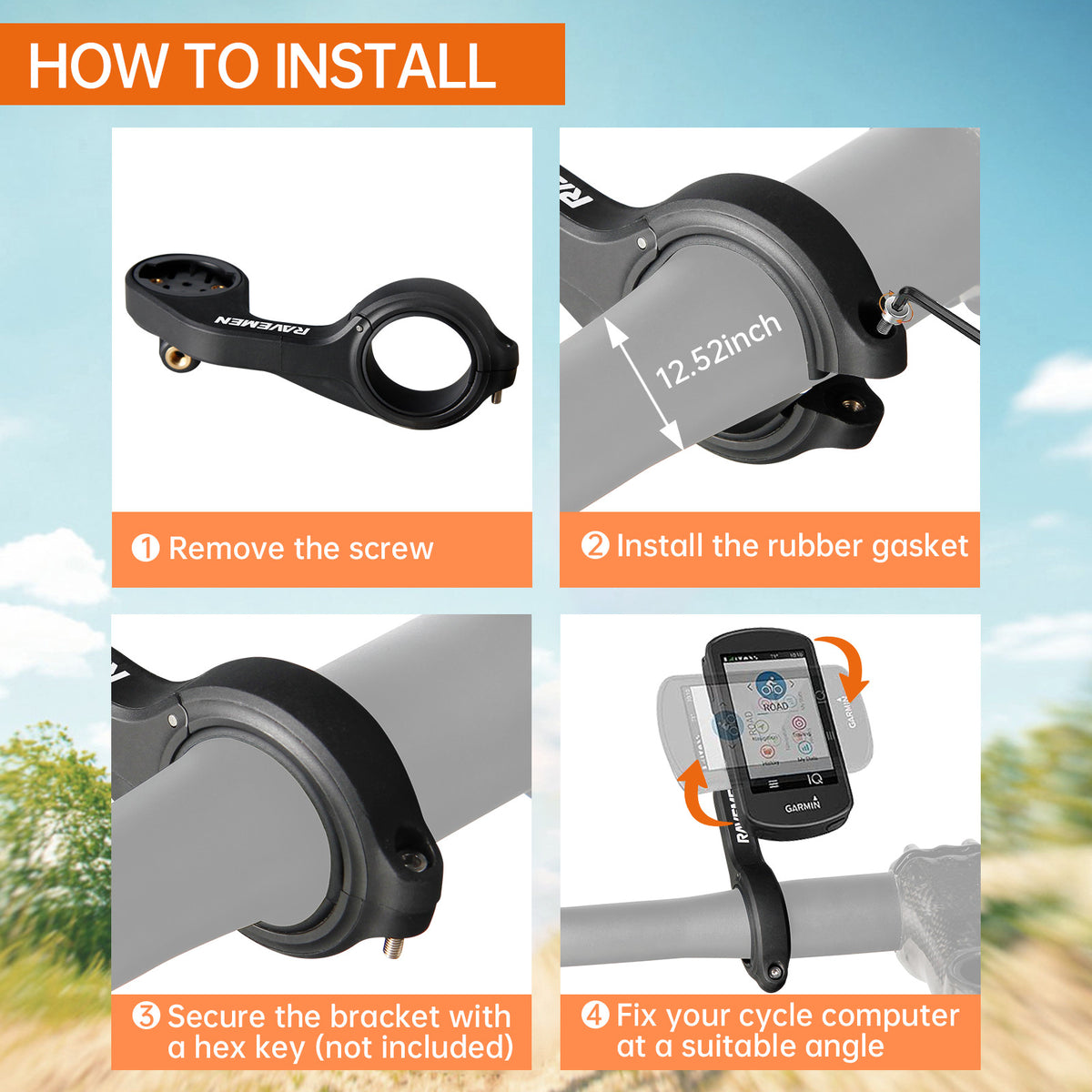 Bike Mount Bracket for Garmin, GoPro, RAVEMEN Front Lights & Devices