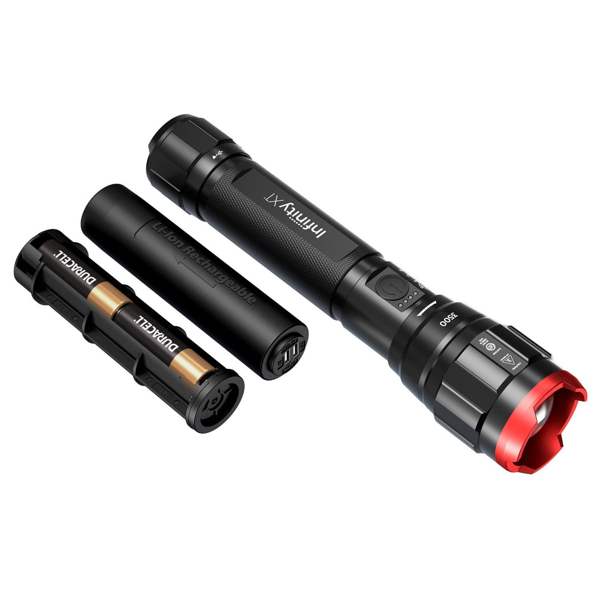 Dual Power 3500 Lumen Focusing Flashlight 2-Pack - Rechargeable Outdoor LED