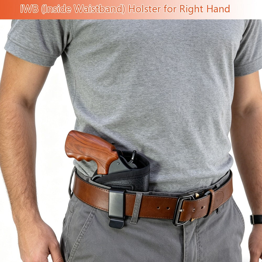Universal Leather Holster for 2-Inch Snub Nose Revolvers - Anti-Slip IWB Concealed Carry