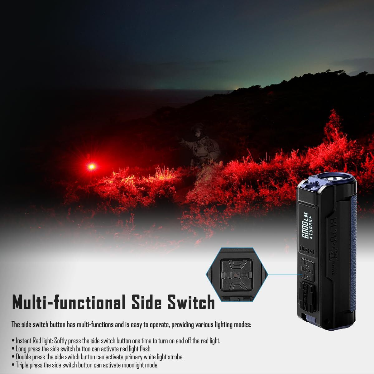 IMAlent BL70 6000 Lumen Rechargeable LED Flashlight with Dual White & Red Light