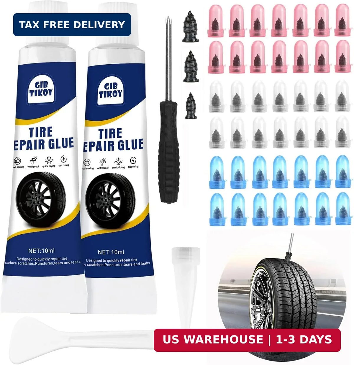 Universal Tire Repair Kit with Rubber Nails, Sealant & Screwdriver for Cars & Motorcycles