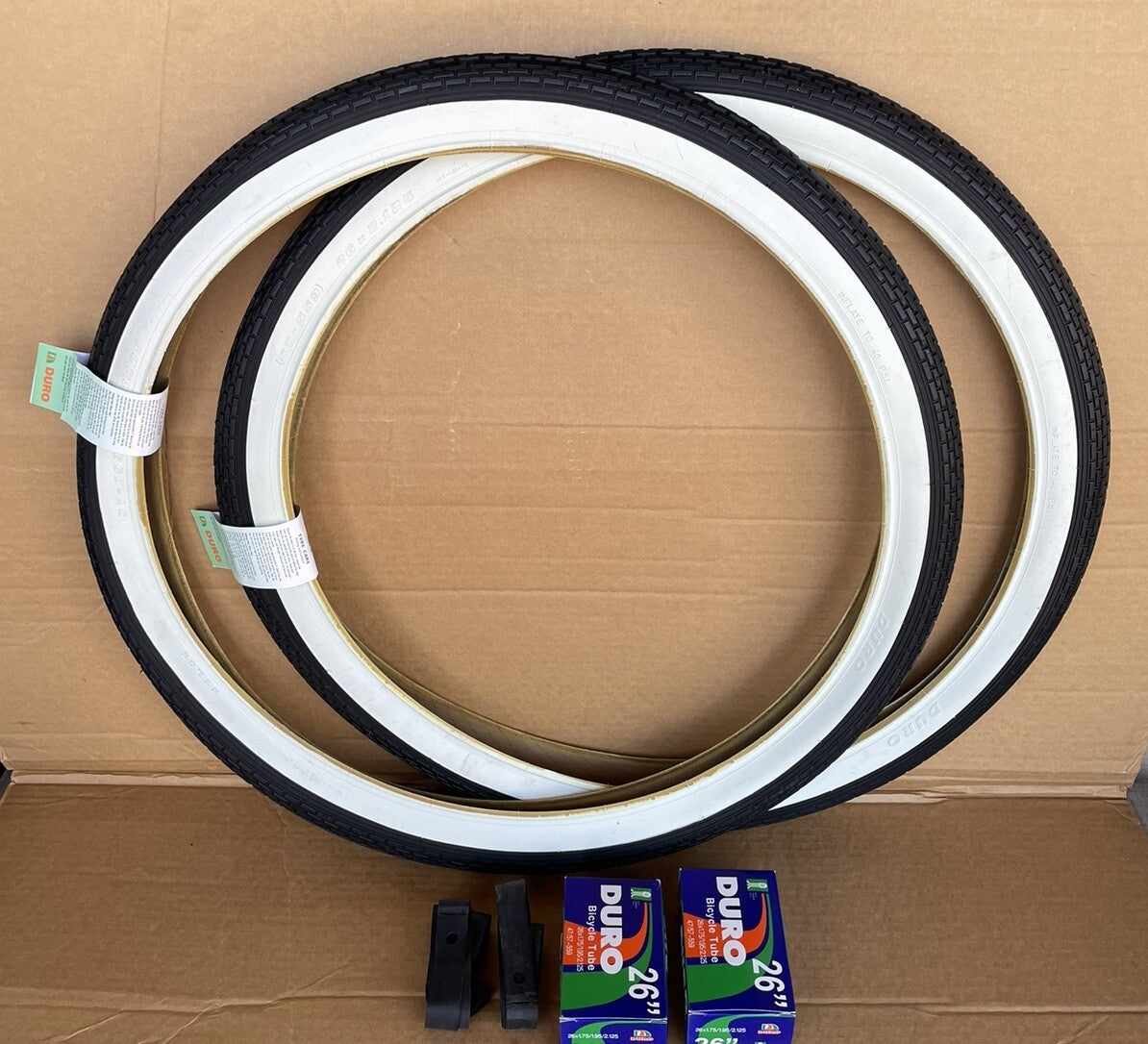 26 Inch Beach Cruiser Bike White Wall Tires & Tubes Pair - Lowrider Style