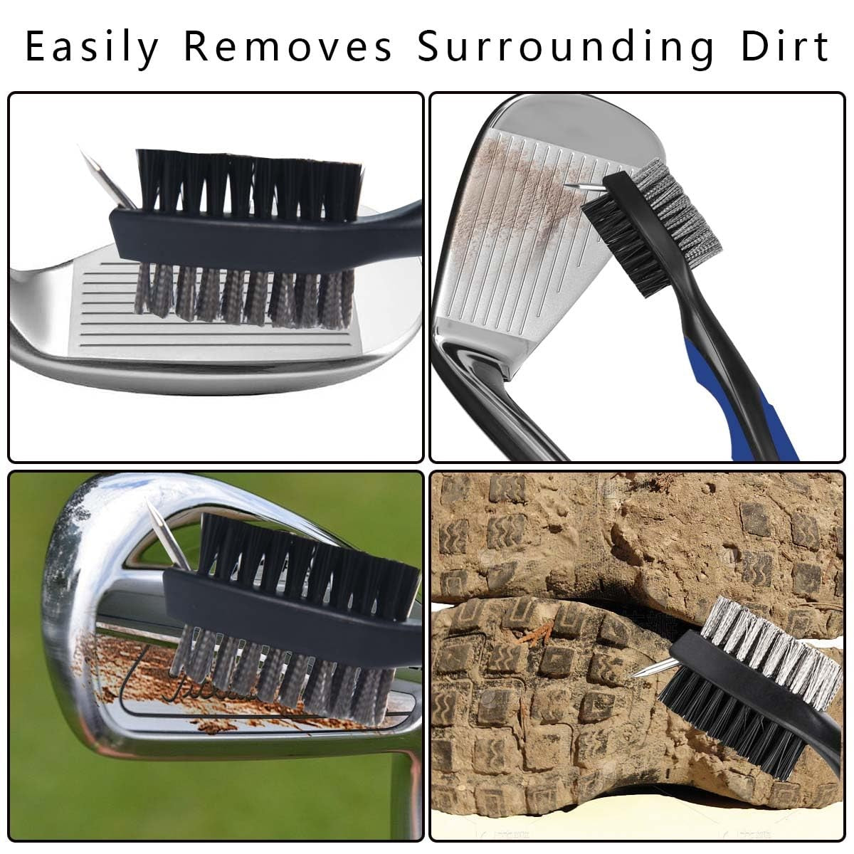 Golf Club Groove Cleaner Brush Set with Retractable Zip-Line - 2 Pack