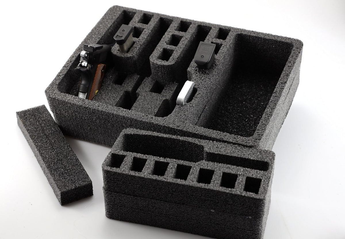 Precut Foam Gun Tray Fits Pelican 1450 Case for 4 Handguns & Mags
