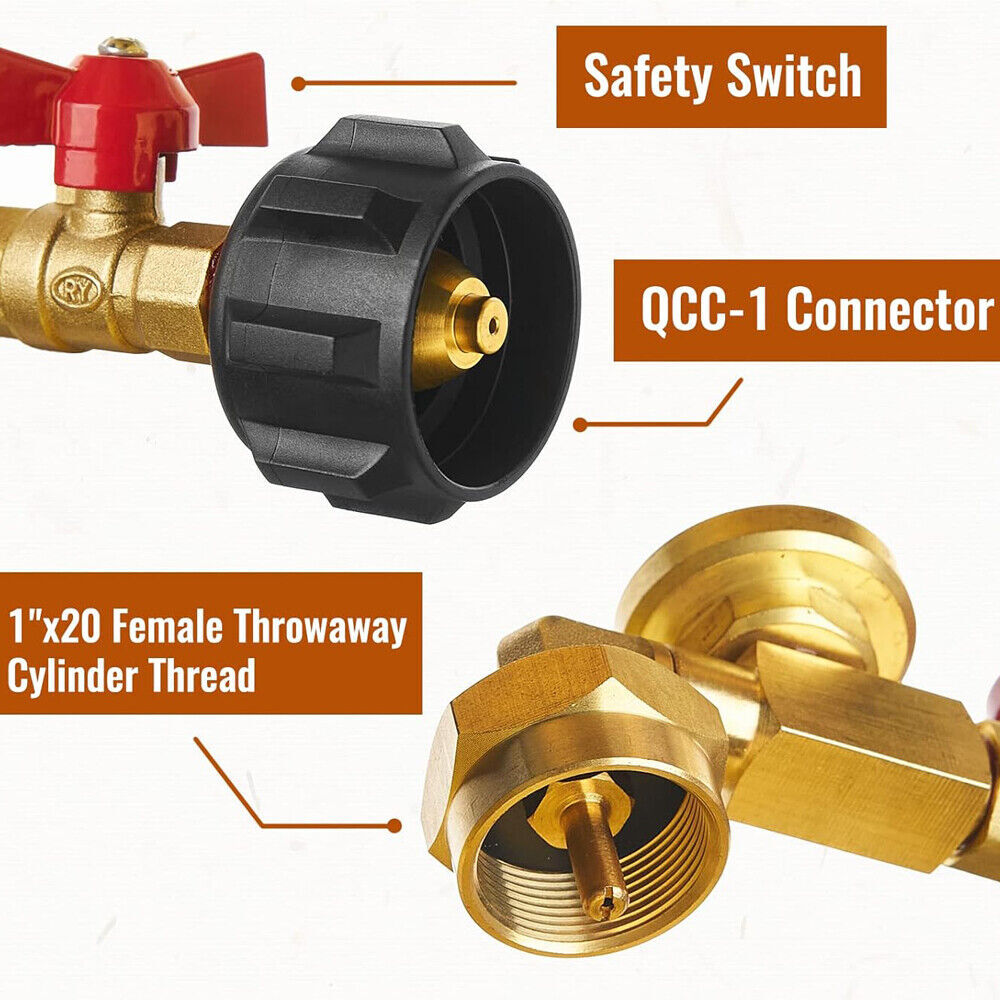 Propane Refill Adapter with Gauge & ON-Off Valve for 1-20Lb Tanks