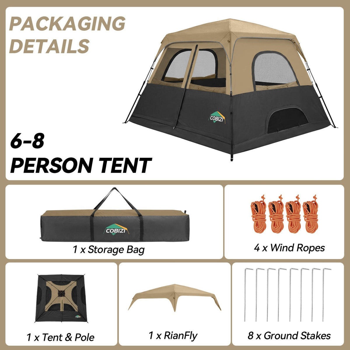 8-Person Camping Tent Waterproof Windproof Easy Setup Backpacking Shelter
