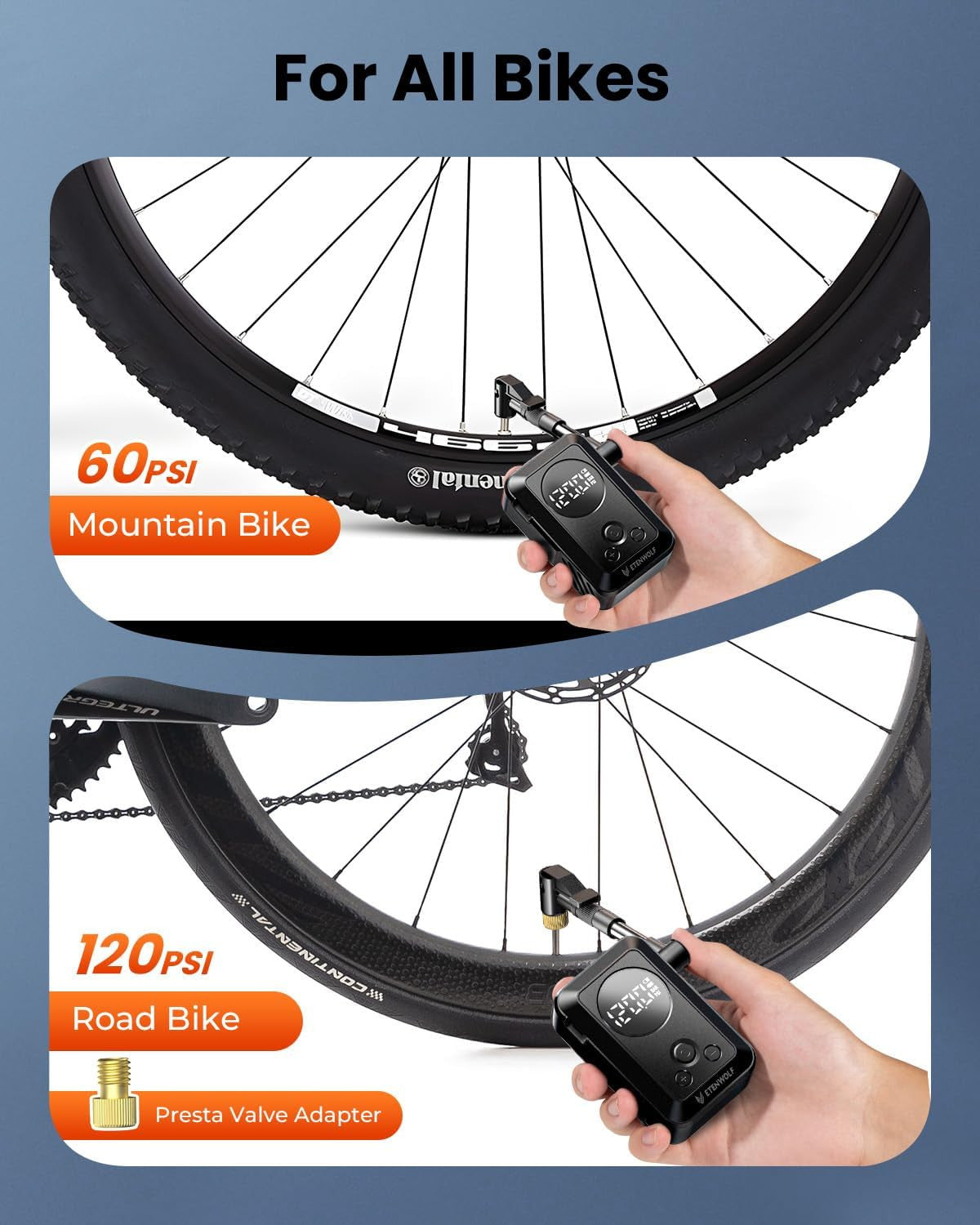 Portable Electric Bike Pump with Gauge 150PSI for Bicycle, Motorcycle & Sports Balls