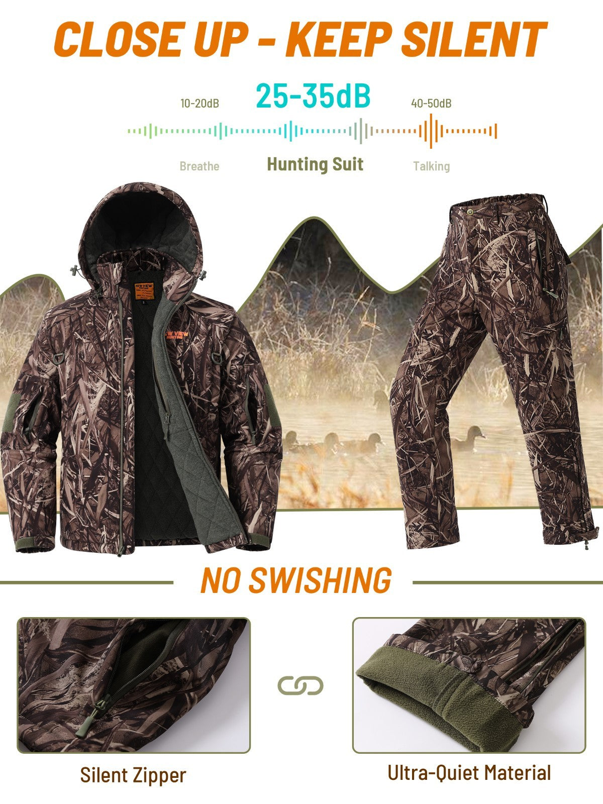 Men's Insulated Camouflage Hunting Suit with Jacket and Pants Set for Cold Weather