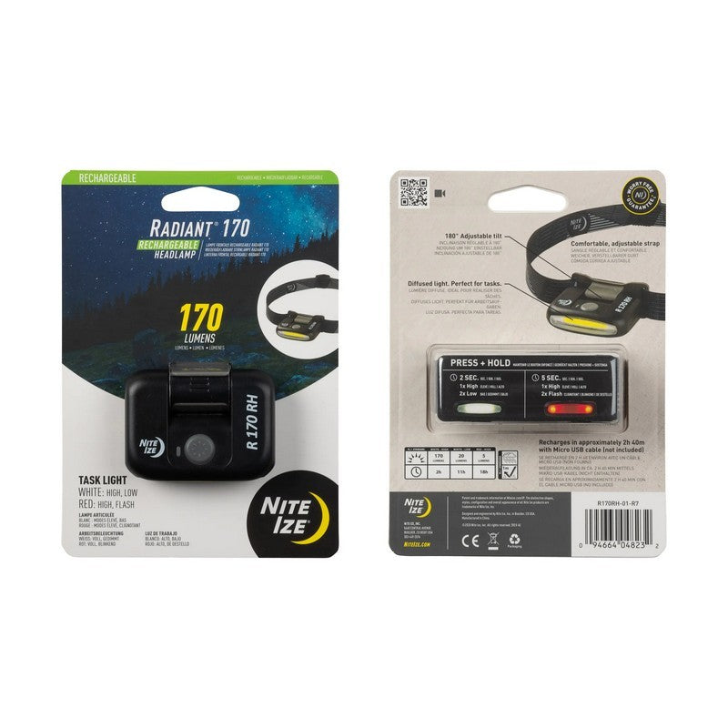 Rechargeable LED Headlamp with Red & White Lights - 170 Lumens, Waterproof
