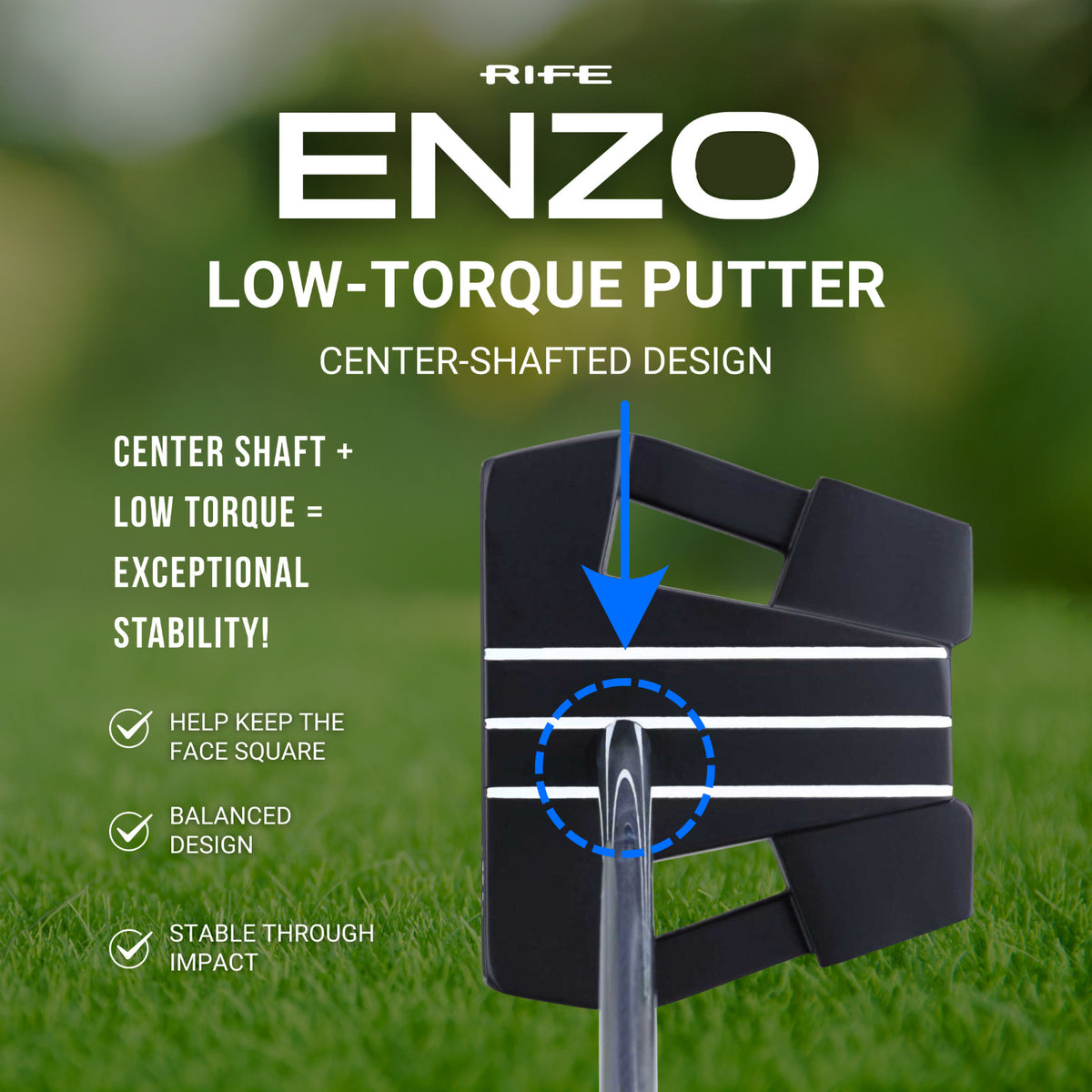 Men's 38-Inch Low Torque Golf Putter with Center Shaft, RG16 Grip