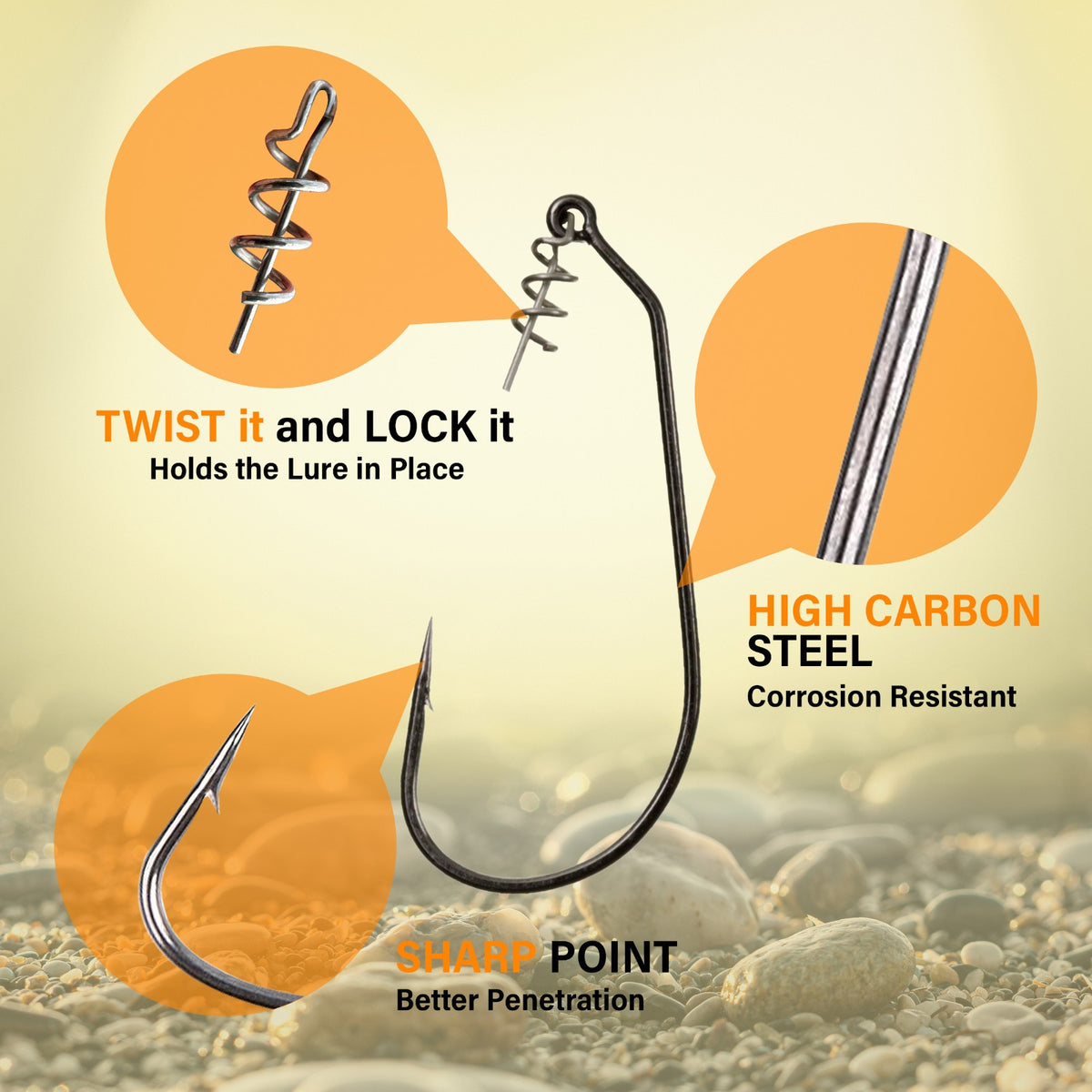 Fishing Hooks 25 Pack Ultra Sharp Swimbait Hook Set for Bass and Soft Plastics