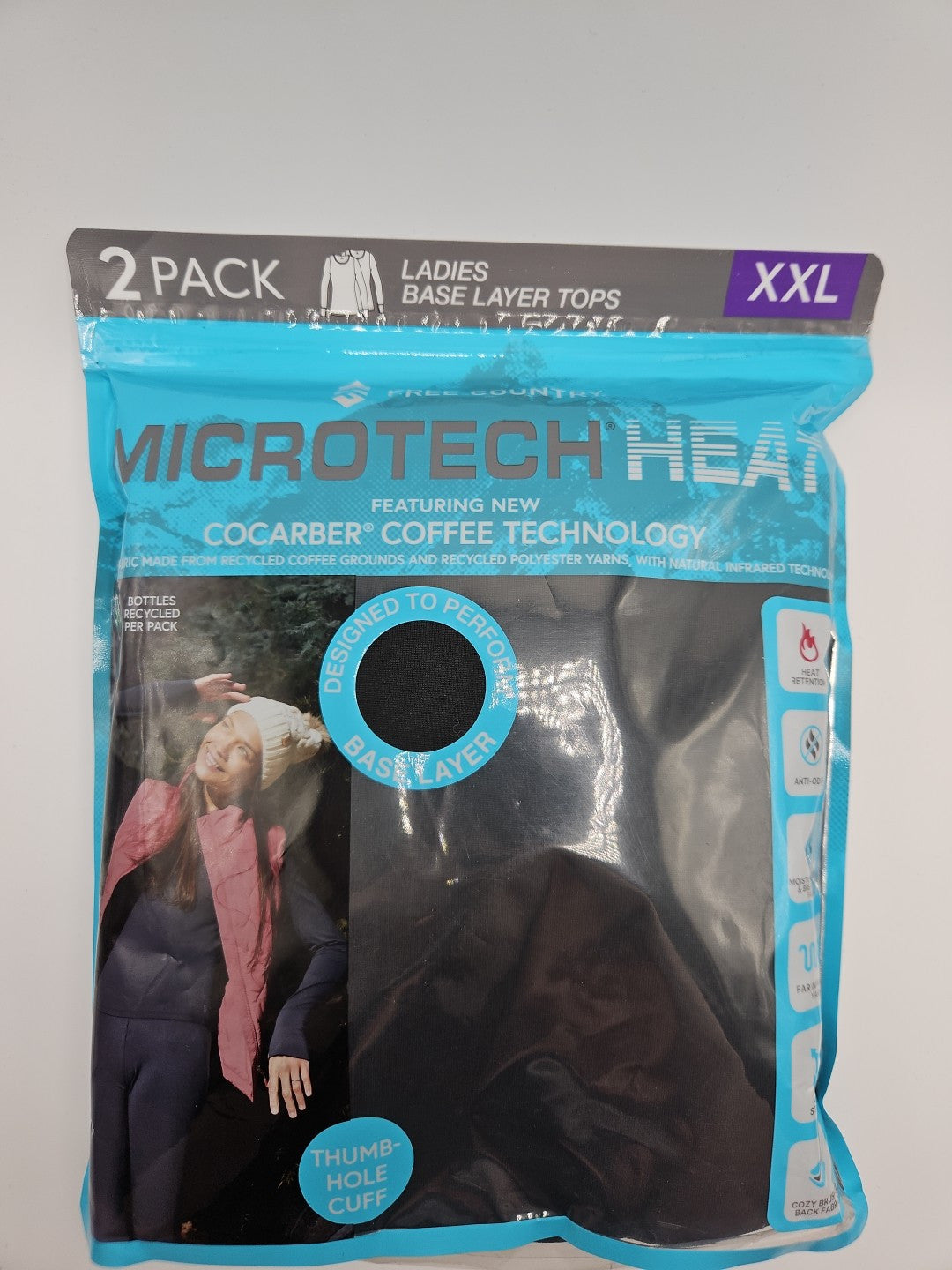 Ladies Microtech Heat Baselayer Top 2 Pack - Black, Size XXL