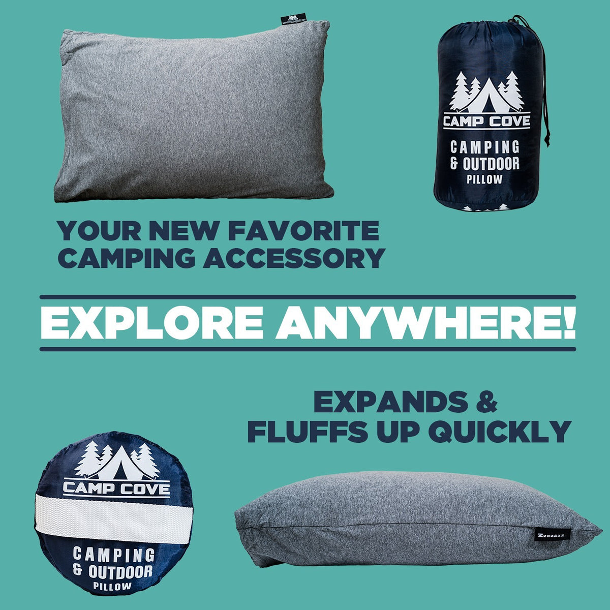 Camping Pillow with Jersey Cotton & Shredded Memory Foam - 15x21 Compressible