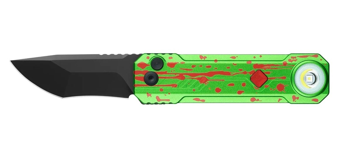 Rechargeable Tactical Folding Knife with RGB Light and Flashlight - Zombie Green