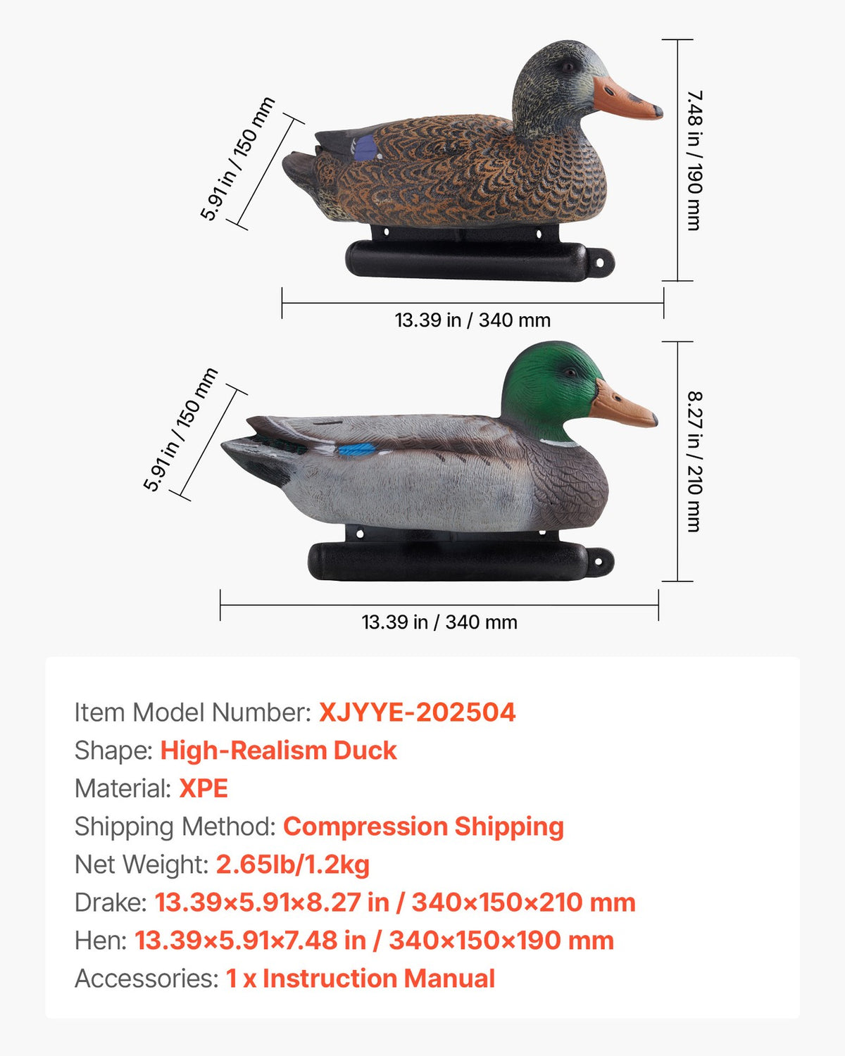 Outdoor Duck Decoy Set - Realistic Floating Hunting Decoys 6-Pack