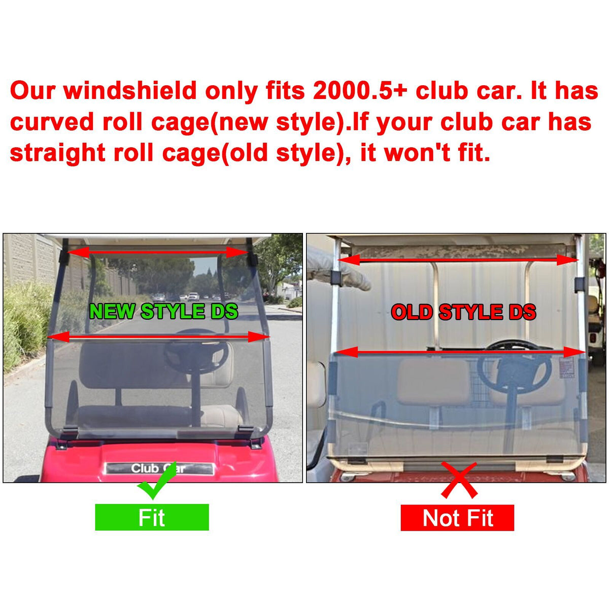 Golf Cart Windshield Folding Polycarbonate for Club Car DS 2000.5-UP - Clear