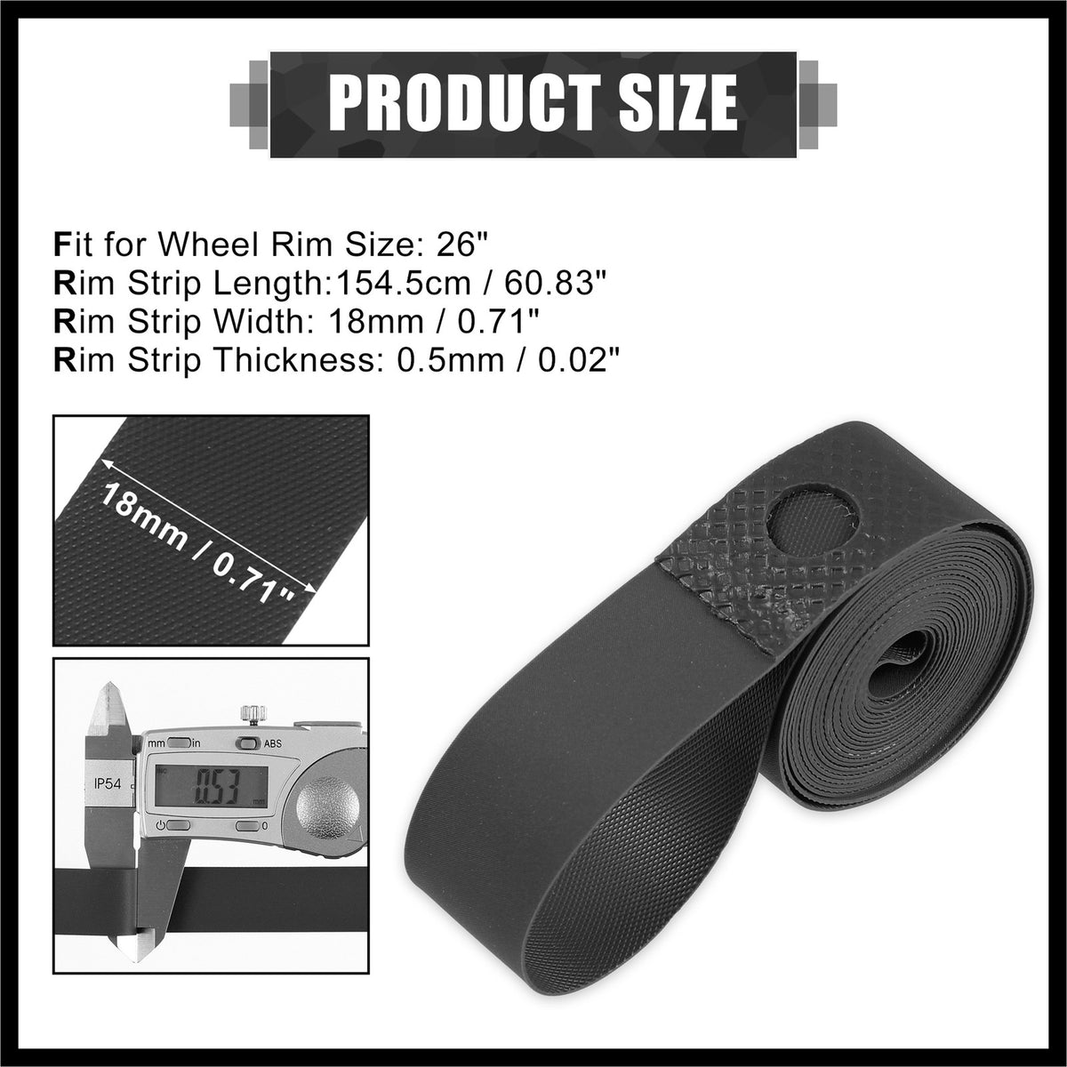 26-Inch Bicycle Rim Tape Set - Durable Inner Tube Rim Liner, Black