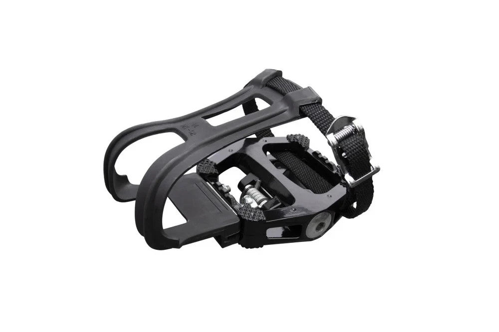Dual-Sided Indoor Cycling Pedal with Cage and Straps - Sold in Pairs