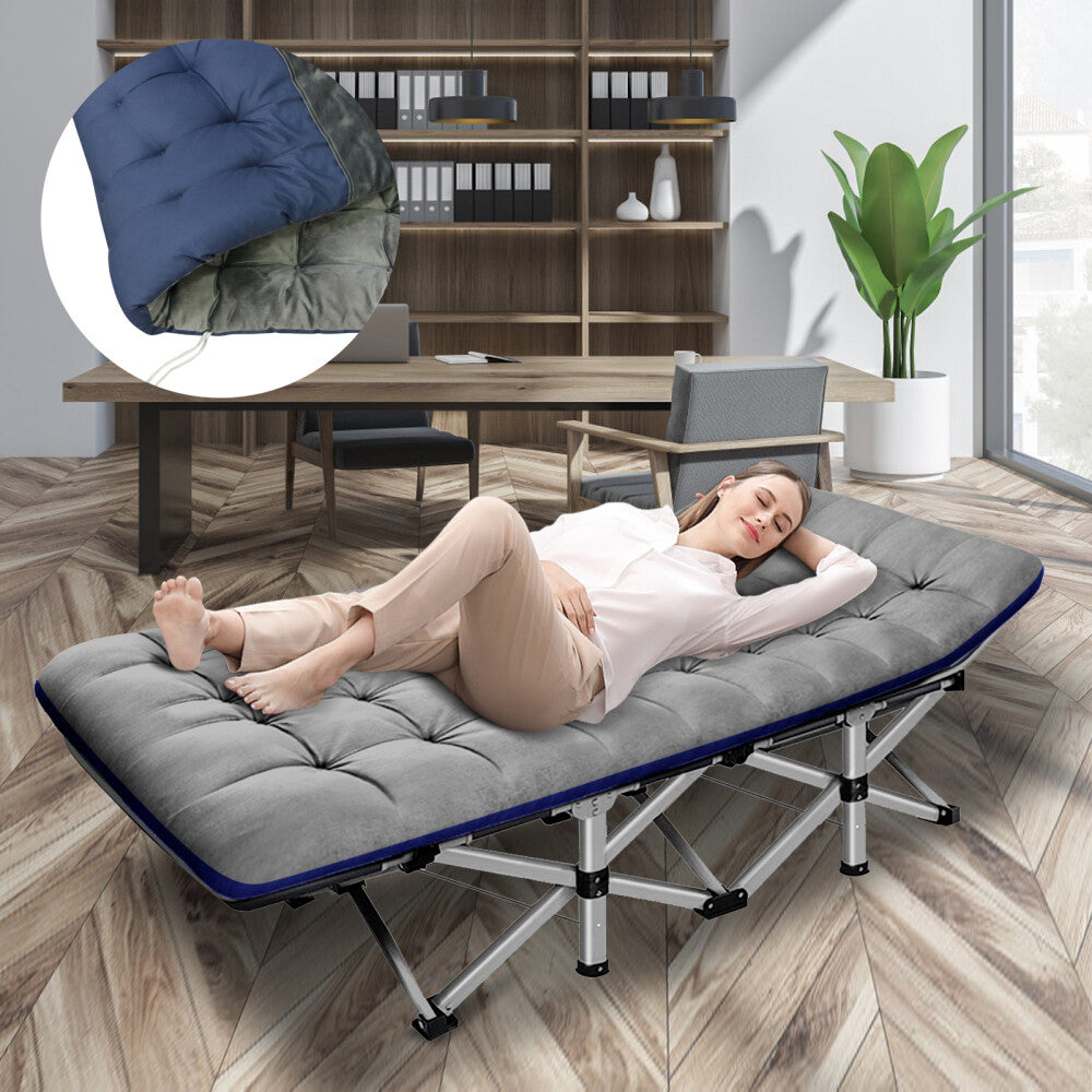 Portable Camping Cot with Foldable Design, 2-Side Mattress & Storage Bag
