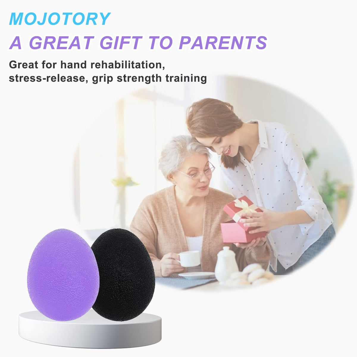 Adult Hand Stress Balls Set - Purple and Black Grip Exercisers for Stress Relief and Hand Therapy