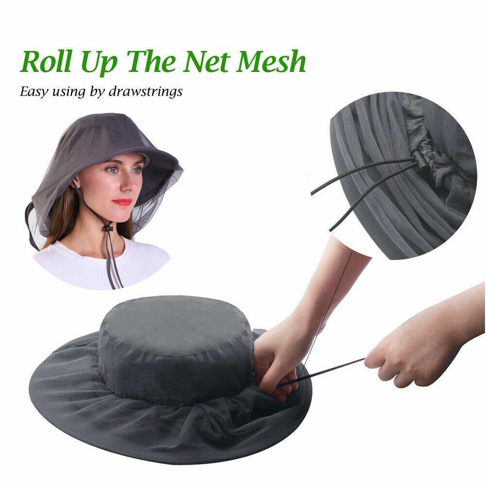 Mosquito Head Net Hat for Outdoor Sun and Insect Protection - Lightweight Mesh Face Cover