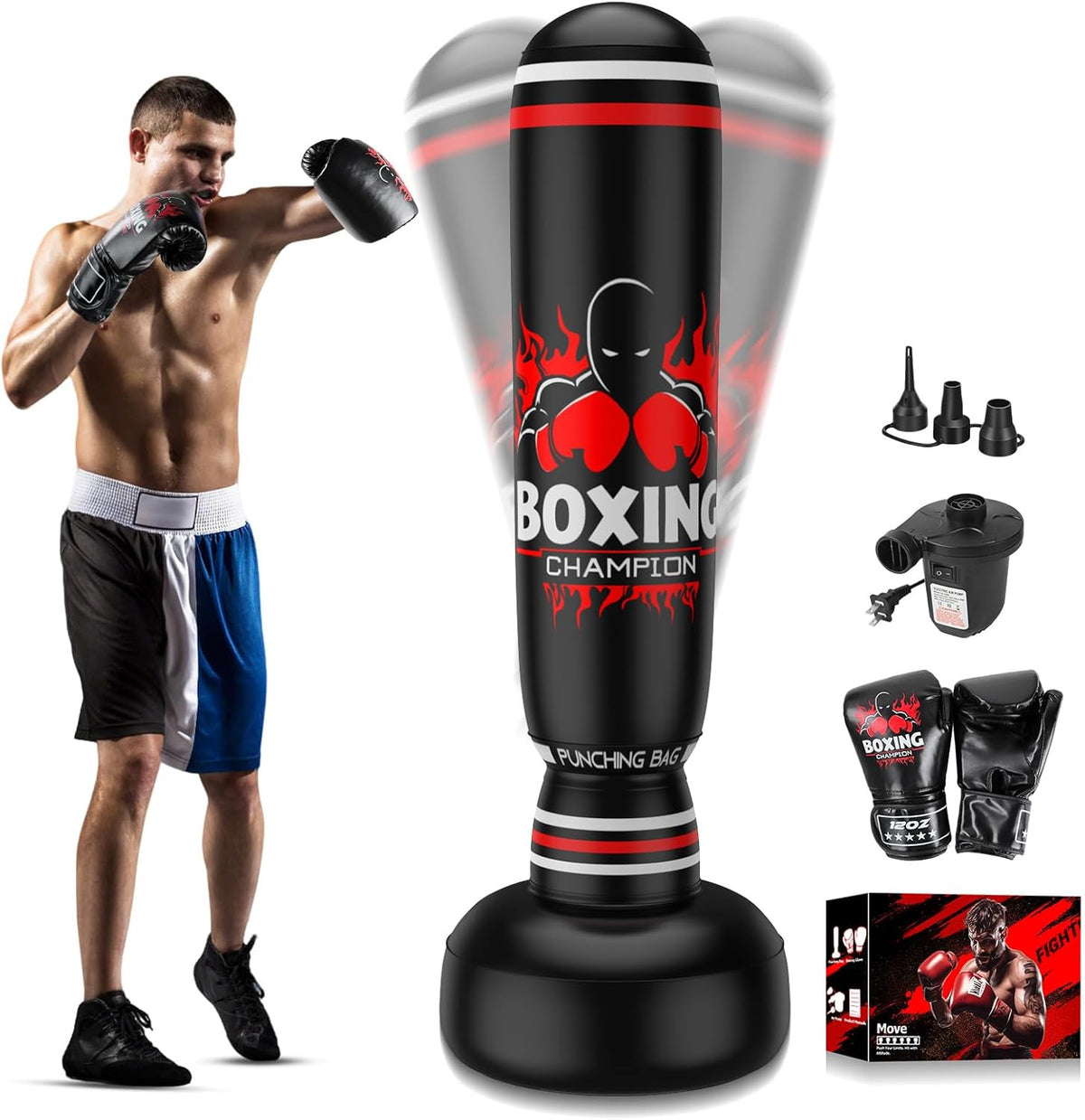 Adult Freestanding Boxing Punching Bag with Stand 70 Inch Heavy Bag with Gloves & Pump