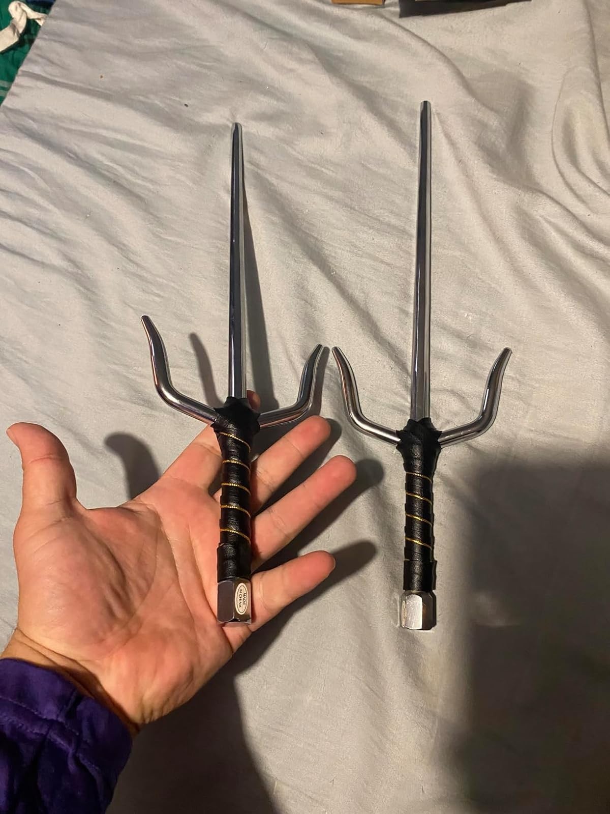 15-Inch Stainless Steel Martial Arts Sais Set with Leather Handles