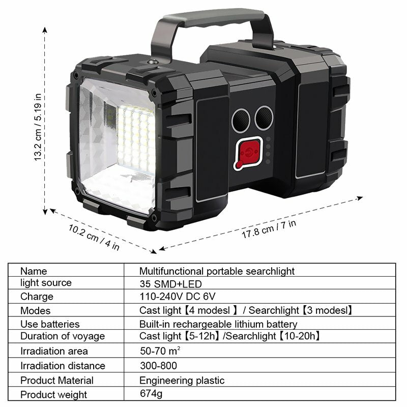 Rechargeable LED Searchlight Flashlight Portable Handheld Spotlight 100000LM