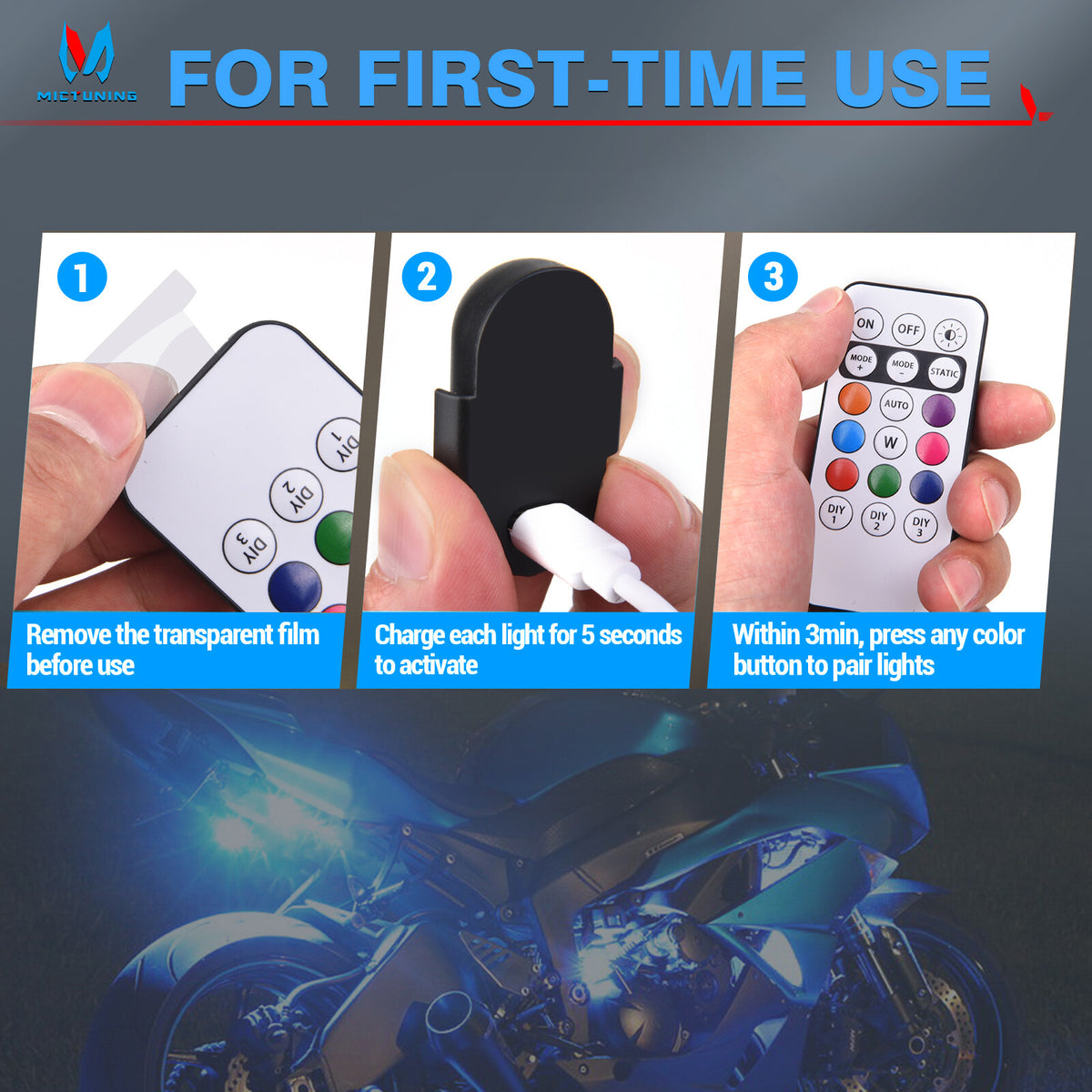 Wireless LED Strobe Rock Lights 8 Colors with Remote & USB Rechargeable