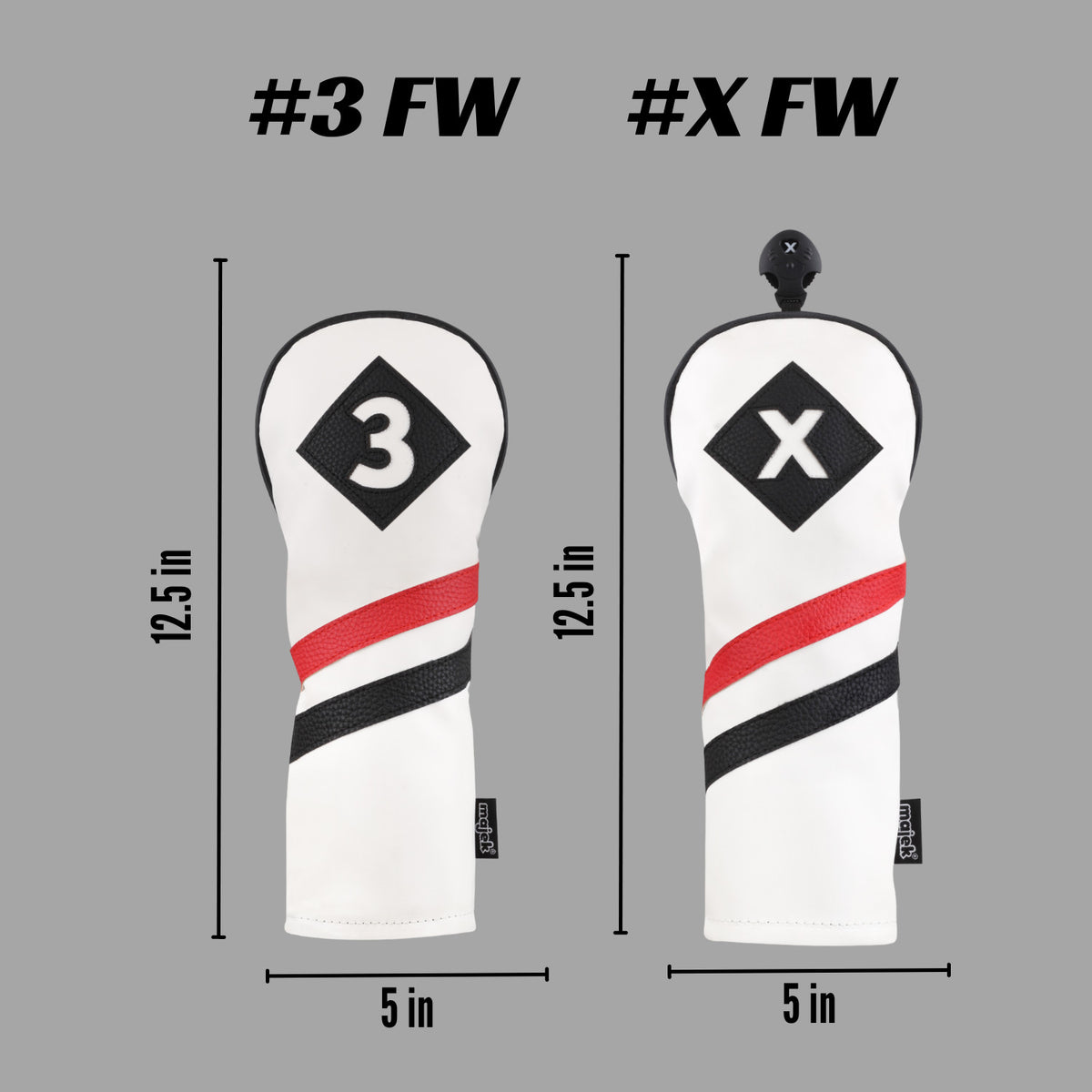 Golf Fairway Wood Headcover Set - White Red Black Leather Style for 3 & X Clubs