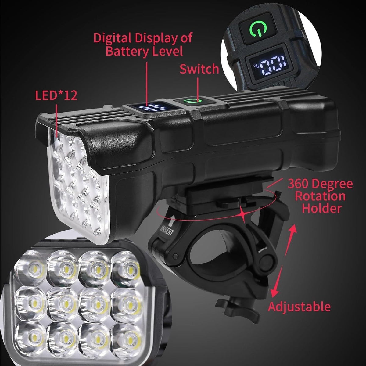 USB Rechargeable LED Bike Light Set with Horn Waterproof Front and Rear Cycling Lamps